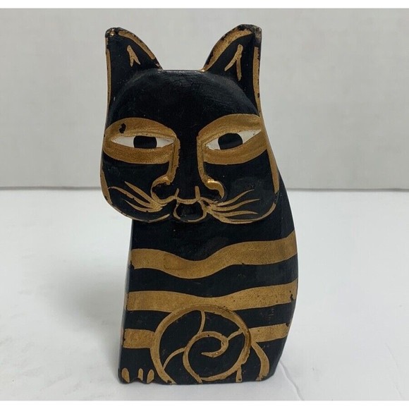 “”SOLD”” Wood Hand Painted Carved Laurel Burch Cat Figurine Single Replacement - Picture 1 of 10